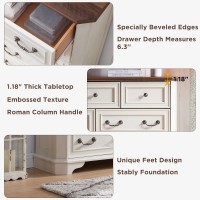 T4Tream Farmhouse 5 Drawers Dresser For Bedroom 48 Tall Wood Rustic Chest Of Drawers With Natural Texture Vintage Design St