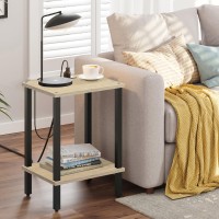 Tutotak End Table With Charging Station Side Table With Usb Ports And Outlets Nightstand 2Tier Storage Shelf Sofa Table For