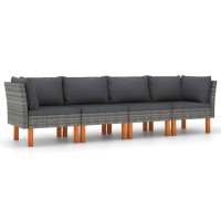 Vidaxl 4-Seater Patio Lounge Sofa With Cushioned Seat- Spacious Outdoor Furniture Set With Weather-Resistant Pe Rattan & Solid Eucalyptus Wood Legs- Removable & Washable Cover -Gray With Anthracit...
