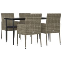 Vidaxl 5 Piece Patio Dining Set With Cushions Black And Gray Poly Rattan