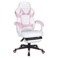 Elecwish Pink Gaming Chair, Ergonomic Computer Gamer Chairs With Footrest For Adults, Pu Leather High Back Racing Style Game Chairs For Girls, Widen Thicken Seat And Lumbar Support