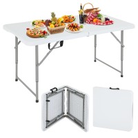 Camping Table 4 Ft Foldable Table, Plastic Picnic Table,Folding And Portable For Party Dining Picnic Wedding Office,White