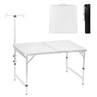 Moosinily Camping Table 4Ft Folding Table With Lamp Pole Fold Up Lightweight Portable Table Adjustable Height Picnic Table For O