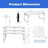 Moosinily Camping Table 4Ft Folding Table With Lamp Pole Fold Up Lightweight Portable Table Adjustable Height Picnic Table For O