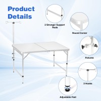 Moosinily Camping Table 4Ft Folding Table With Lamp Pole Fold Up Lightweight Portable Table Adjustable Height Picnic Table For O