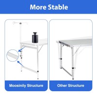 Moosinily Camping Table 4Ft Folding Table With Lamp Pole Fold Up Lightweight Portable Table Adjustable Height Picnic Table For O