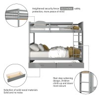 Merax Wood Bunk Bed With Drawers Convertible Wood Bunk Bed With Ladders And Two Storage Drawers Solid Wood Detachable Bunk Bed F