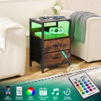 Yoobure Nightstand With Charging Station Led Night Stand With Fabric Drawers And Storage Shelf For Bedroom Nightstands Bedside