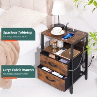 Yoobure Nightstand With Charging Station Led Night Stand With Fabric Drawers And Storage Shelf For Bedroom Nightstands Bedside