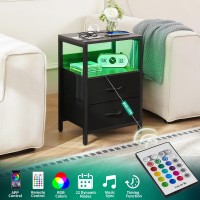 Yoobure Nightstand With Charging Station Led Night Stand With Fabric Drawers And Storage Shelf For Bedroom Nightstands Bedside