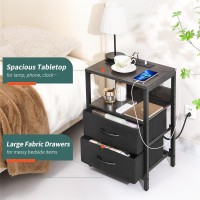 Yoobure Nightstand With Charging Station Led Night Stand With Fabric Drawers And Storage Shelf For Bedroom Nightstands Bedside