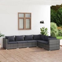 Vidaxl 6 Piece Patio Lounge Set - Poly Rattan Gray Outdoor Furniture Set With Cushions - Versatile, Sturdy And Stylish - Ideal For Garden, Patio And Poolside