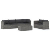 Vidaxl 7 Piece Patio Lounge Set With Cushions - Scandinavian Style Poly Rattan Outdoor Furniture Set - Gray