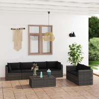 Vidaxl 7 Piece Patio Lounge Set With Cushions - Scandinavian Style Poly Rattan Outdoor Furniture Set - Gray