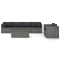 Vidaxl 7 Piece Patio Lounge Set With Cushions - Scandinavian Style Poly Rattan Outdoor Furniture Set - Gray