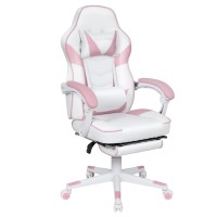 Artethys Gaming Chair, Ergonomic High Back Racing Pu Leather Computer Chair With Adjustable Footrest, Headrest And Lumbar Support And 90 To 150 Degree Tilt Pink