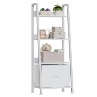 Furologee 4Tier White Ladder Shelf Ladder Bookshelf With Removable Drawer Bookcase Storage Rack Organizer Freestanding Stora