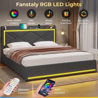 Hauoms Led Full Bed Frame With Storage Headboard Modern Upholstered Platform Bed With Typec Usb Charging Station And 4 Drawe