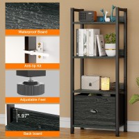 Furologee 4 Tier Bookshelf With Drawer Small Narrow Bookcase With Shelves Wood And Metal Standing Shelf Unit Industrial Displ