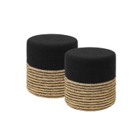 Redearth Cylindrical Pouf Ottoman - Braided Pouffe Accent Sitting Round Footrest For Living Room, Bedroom, Nursery, Kidsroom, Patio ; 70% Cotton 30% Jute, Set Of 2 (14.5X14.5X16; Black Natural)