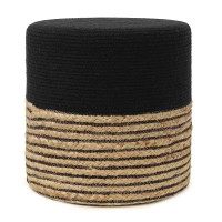 Redearth Cylindrical Pouf Ottoman - Braided Pouffe Accent Sitting Round Footrest For Living Room, Bedroom, Nursery, Kidsroom, Patio ; 70% Cotton 30% Jute, Set Of 2 (14.5X14.5X16; Black Natural)