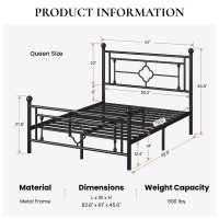 Sha Cerlin 14 Inches Queen Size Metal Platform Bed Framevintage Ironart Headboard And Footboardmattress Foundation For Storag