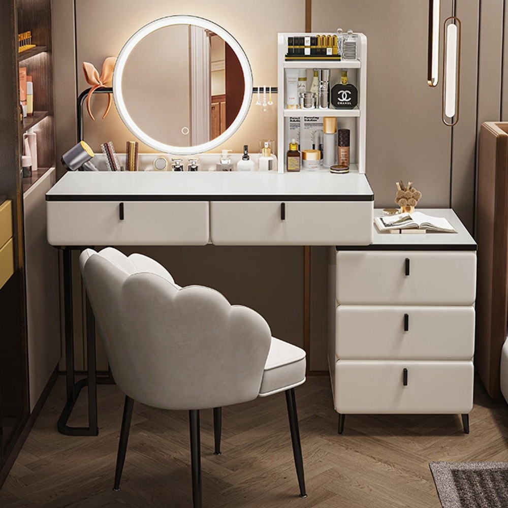 Vanity With Touch Led Illuminated Mirror, Dresser With 3 Color Lighting Modes, Dresser With Multiple Drawers, Storage Cabinet For Bedroom Furniture Minimalist Modern Style ( Color : White Black , Size