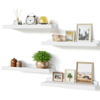 Lovekankei White Floating Shelves For Wall Set Of 4 Wood Wall Shelves With Lip 156 Inch Rustic Hanging Shelves For Bedroom Ba