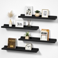 Lovekankei Black Long Floating Shelves For Wall 24 Inch Set Of 4 Rustic Wall Shelves With Lip Wood Hanging Shelves For Bedroom