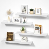 Lovekankei White Long Floating Shelves For Wall 24 Inch Set Of 4 Rustic Wall Shelves With Lip Wood Hanging Shelves For Bedroom