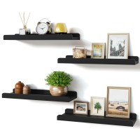 Lovekankei Black Floating Shelves For Wall Set Of 4 Wood Wall Shelves With Lip 156 Inch Rustic Hanging Shelves For Bedroom Ba