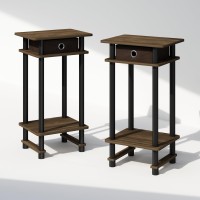 Furinno Turnntube Tall Nightstand With Bin 2Pack Plastic Poles Columbia Walnutblackdark Brown