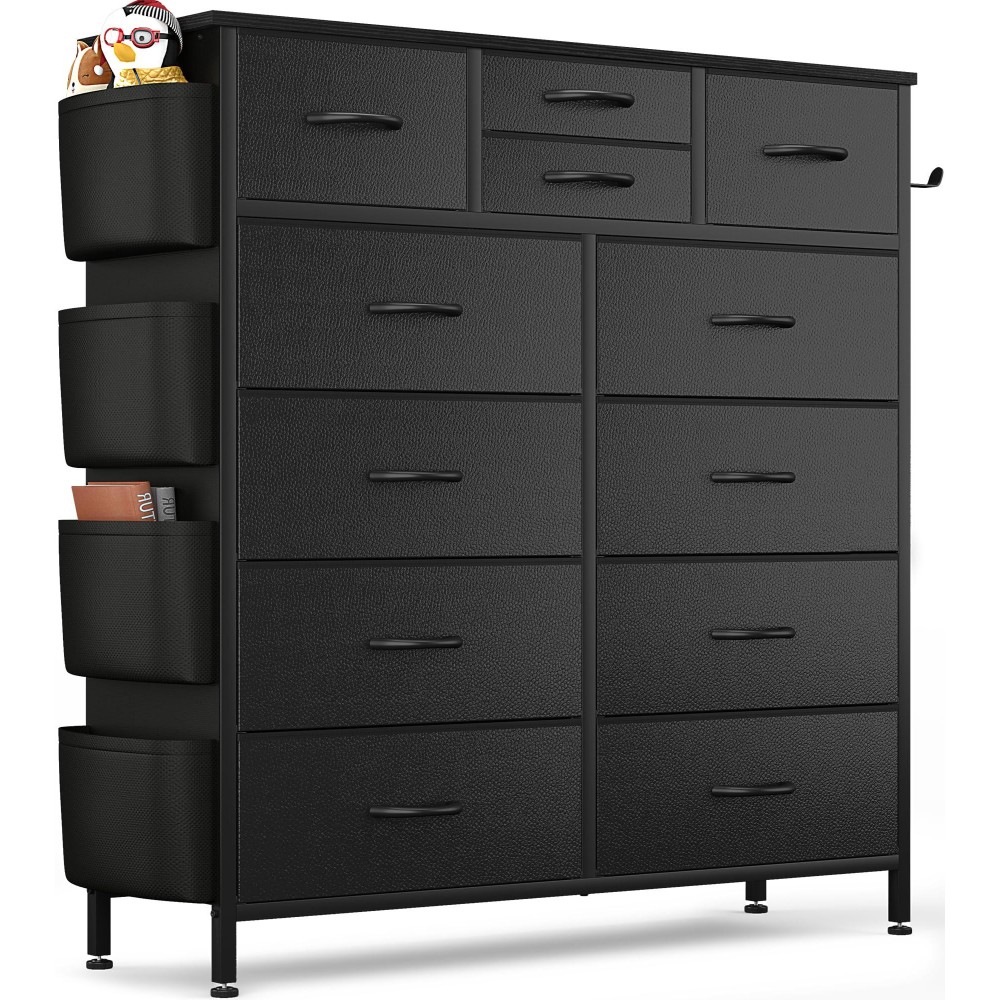 Lulive Dresser For Bedroom With 12 Drawers Tall Dresser Chest Of Drawers With Side Pockets And Hooks Fabric Dresser Storage To