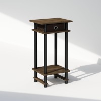 Furinno Turnntube Tall Nightstand With Bin 1Pack Plastic Poles Columbia Walnutblackdark Brown