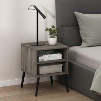 Furinno Claude Mid Century Style Nightstand With Wood Legs 1555 D X 1555 W X 2016 H Inches French Oak Grey