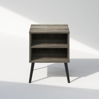 Furinno Claude Mid Century Style Nightstand With Wood Legs 1555 D X 1555 W X 2016 H Inches French Oak Grey