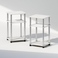 Furinno Just 3Tier Turnntube Open Storage Nightstand 2Pack Plastic Poles White Oakstainless Steel