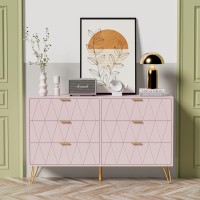 Uev 6 Drawer Dresser For Bedroom,Pink Dresser With Wide Drawers And Metal Handles,Modern Dresser Chest For Bedroom,Living Room,Entryway(Large Pink)