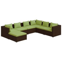 Vidaxl 7-Piece Patio Lounge Set - Modular Outdoor Furniture With Comfortable Cushions, Durable Poly Rattan And Steel Frame, In Brown And Green