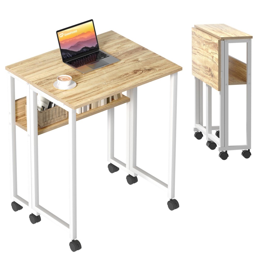 Greenforest Folding Desk Small Rolling Desk With Storage Shelf 248 Inch Foldable Computer Desk With Wheels For Small Space Easy