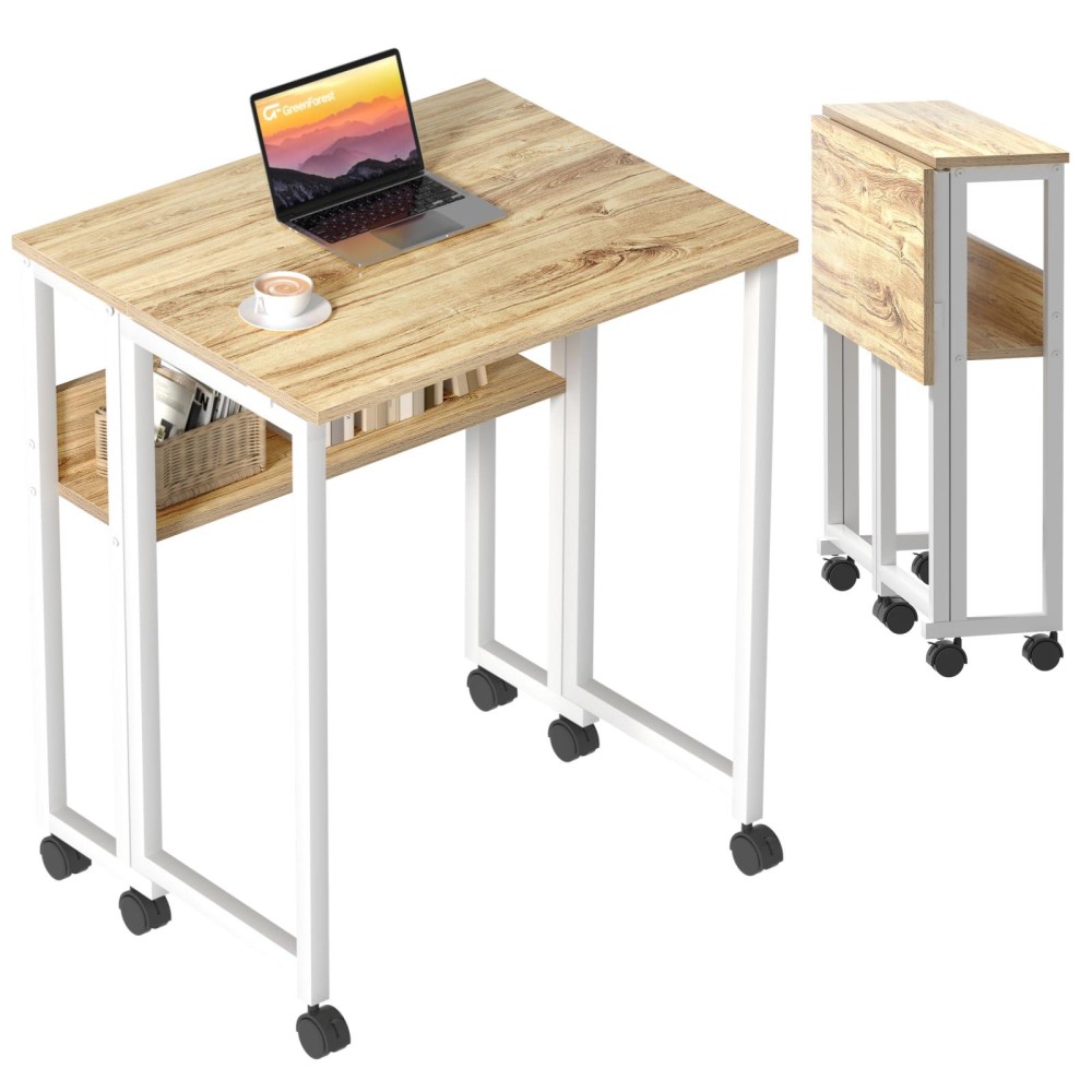 Greenforest Folding Desk Small Rolling Desk With Storage Shelf 315 Inch Foldable Computer Desk With Wheels For Small Space Easy