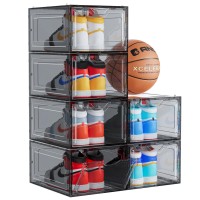 Delamu Shoe Storage Boxes Large Sturdy Shoe Organizer Shoe Boxes Clear Plastic Stackable For Closet Shoe Bins For Sneaker B