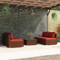Vidaxl 5 Piece Patio Lounge Set - Poly Rattan Garden Furniture With Cushions, Brown & Cinnamon Red, Modular Design, Weather-Resistant, Comfortable Seating