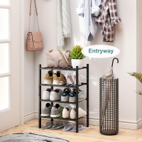 Viewcare Black Small Shoe Rack For Entryway 4Tier Bamboo Shoe Organizer For Hallway Closet Free Standing Shoe Racks For Indoo