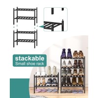 Viewcare Black Small Shoe Rack For Entryway 4Tier Bamboo Shoe Organizer For Hallway Closet Free Standing Shoe Racks For Indoo