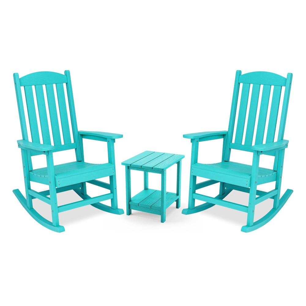 Lue Bona Outdoor Rocking Chairs Set Of 3 2 Chairs 1 Table Hdps Poly Rocking Chair All Weather Resistant Heavy Duty Rocking