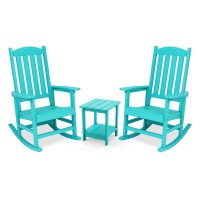 Lue Bona Outdoor Rocking Chairs Set Of 3 2 Chairs 1 Table Hdps Poly Rocking Chair All Weather Resistant Heavy Duty Rocking