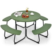 Giantex Picnic Table Set For Up To 8 Persons Round Outdoor Table And Bench Set With Umbrella Hole Hdpe Top Metal Frame 2000