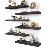 Hxswy Rustic Wood Floating Shelves For Wall Decor Farmhouse Wooden Wall Shelf For Bathroom Kitchen Bedroom Living Room Set Of 6