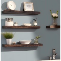 Hxswy Rustic Wood Floating Shelves For Wall Decor Farmhouse Wooden Wall Shelf For Bathroom Kitchen Bedroom Living Room Set Of 6